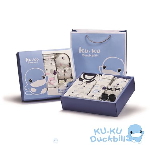 《KUKU酷咕鴨》夢想氣球懶人包巾豪華彌月禮盒16件組(藍/粉)