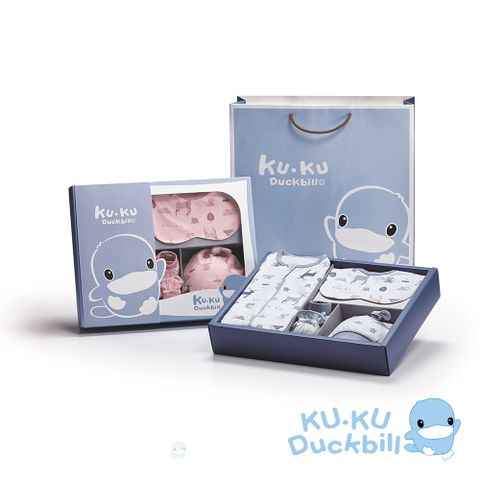 《KUKU酷咕鴨》北歐迷境森林懶人包巾彌月禮盒7件組(藍/粉)