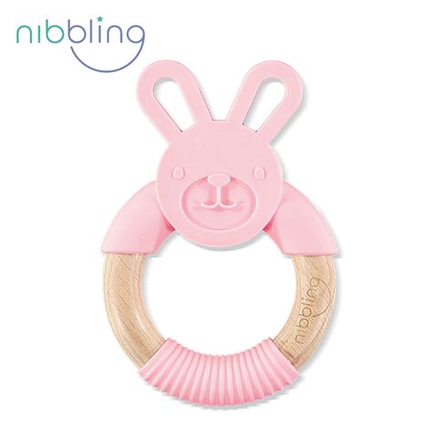 【Nibbling】矽膠可咬動物造型櫸木手握環森林好朋友-兔兔粉