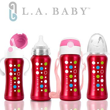 L.A. Baby 【美國】316不鏽鋼保溫奶瓶學習套組9oz/270ml (玫瑰紅)