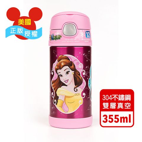 THERMOS 膳魔師 【美國】迪士尼公主粉紅款 迪士尼不鏽鋼吸管水壺355ML