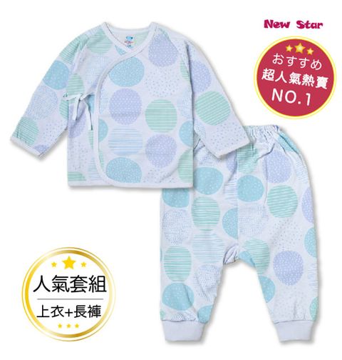 New Star 聖哥 【超值套組肚衣+長褲】-日式和風彩色圓點點 純棉新生兒長袖肚衣+長褲套組(薄)(短袖)-3M 6M 12M 藍色 粉紅色 [MIT台灣製造 安心好品質]新生兒嬰兒寶寶嬰幼兒上衣肚衣長褲