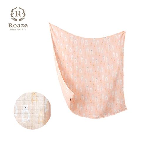 【Roaze 柔仕】棉柔包巾毯 - 粉嫩白熊