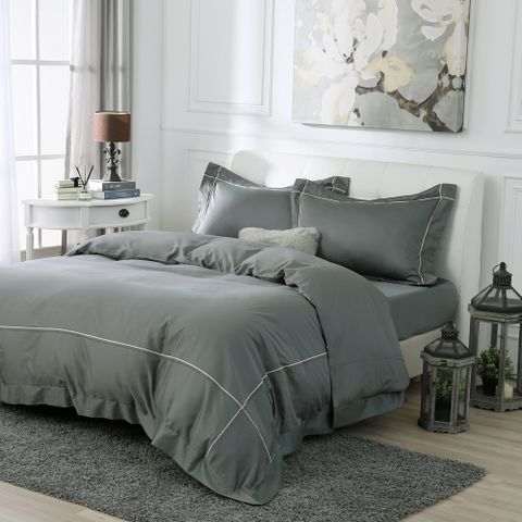 鴻宇 100%精梳棉 純色刺繡 氣質灰 雙人兩用被套