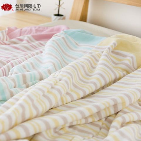 麥克橫紋雙層棉紗雙人毛巾被-藍條紋 (單條) 【台灣毛巾製】