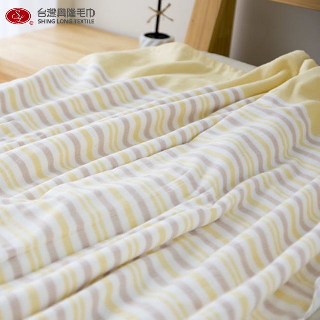 興隆毛巾 麥克橫紋雙層棉紗雙人毛巾被-黃條紋 (單條) 【台灣製】