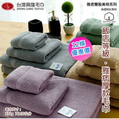 美國棉＊雅痞雙股厚款毛巾(12條 整打優惠價)  【台灣興隆毛巾製】飯店級厚度