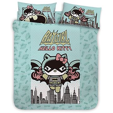 【享夢城堡】HELLO KITTY 蝙蝠女系列-精梳棉雙人床包涼被組(綠)