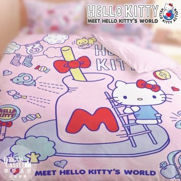 【享夢城堡】雙人薄被套6X7-HELLO KITTY 蝴蝶結-米.紅