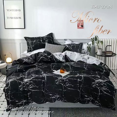 《DUYAN 竹漾》台灣製天絲絨單人床包二件組-黑耀大理石