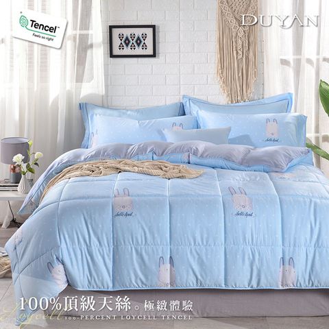 《DUYAN 竹漾》100%頂級萊塞爾天絲-雙人四件式舖棉兩用被床包組-邦尼兔寶
