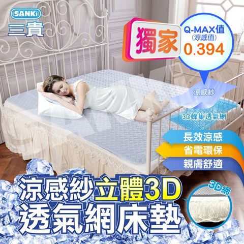 日本SANKI 立體3D透氣網涼感紗舒適床墊雙人加大+2入枕墊