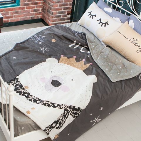 精梳棉 雙人加大床包涼被四件組 北極熊