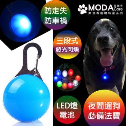 【摩達客寵物系列】LED寵物發光吊墜吊飾 (天藍色)夜間遛狗貓防走失閃光燈掛墜（三段發光模式）