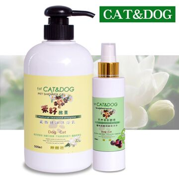 CAT&DOG 茶籽酵素寵物精油沐浴乳500ml(茉莉花)+乾洗手噴霧150ml(青檸)