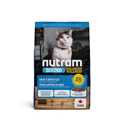 NUTRAM 紐頓 均衡健康系列S5 雞肉+鮭魚成貓&amp;熟齡貓-5.4kg X 1包