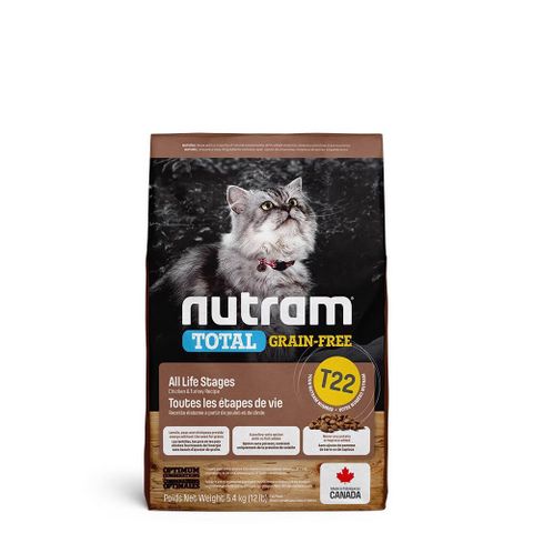 【Nutram紐頓】T22 無穀火雞+雞肉挑嘴全齡貓5.4KG