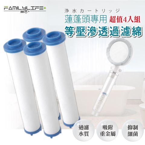 FL生活+ 超值4入組蓮蓬頭專用等壓滲透過濾棉(過濾水質/吸附重金屬/抑制細菌/FL-157)