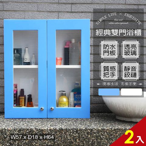 【Abis】經典雙門防水塑鋼浴櫃/置物櫃-藍色2入