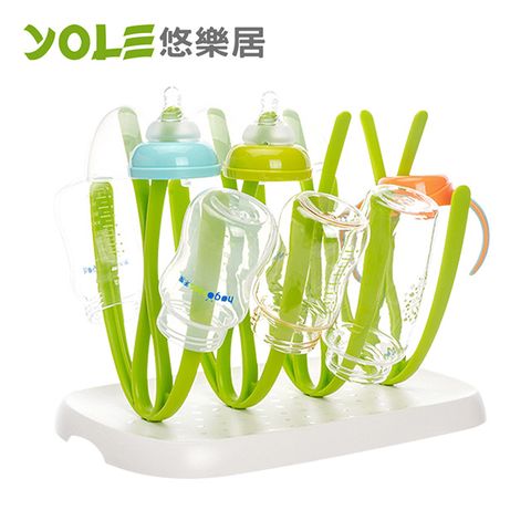 【YOLE悠樂居】食用級PP立式奶嘴奶瓶架瀝水架-綠白色