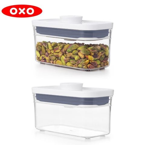 【南紡購物中心】 OXO POP細長方按壓保鮮盒0.4L 2入