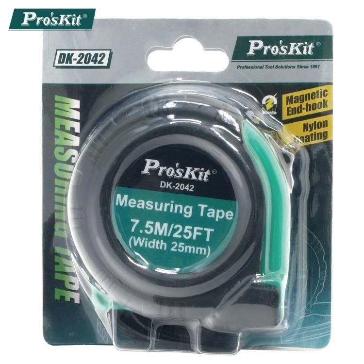 ProsKit 寶工 耐摔型高彈力自動回彈7.5米捲尺DK-2042(長7.5米/寬25mm;尺帶高彈性鋼片製)