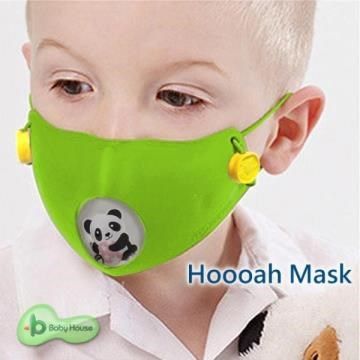 【南紡購物中心】 Hoooah Mask 波卡卡通兒童可換雙層抗菌防護口罩(防護面罩+3入補充濾材)-貓熊綠