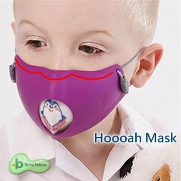 【南紡購物中心】 Hoooah Mask 波卡卡通兒童可換雙層抗菌防護口罩(防護面罩+3入補充濾材)-企鵝紫