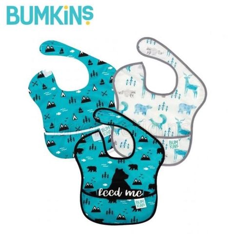 Bumkins 【南紡購物中心】 防水圍兜兜(三件組) S3-BN 熊的世界組