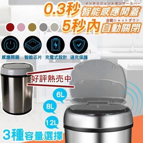【南紡購物中心】 自動感應垃圾桶(12L)不鏽鋼 智慧型垃圾桶 靜音 防指紋 自動