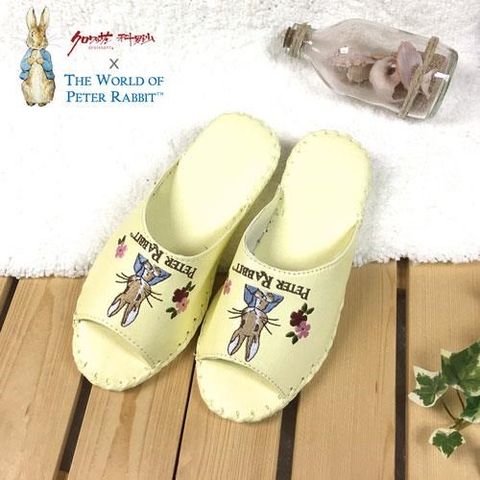 croissant 科羅沙 【南紡購物中心】 Peter Rabbit 室內鞋 花兔顏皮拖 淺黃24CM