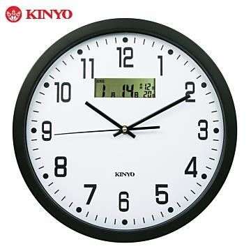 【南紡購物中心】 KINYO 極簡俐落-14吋 LCD雙顯示掛鐘