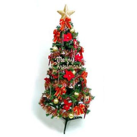 【南紡購物中心】 【聖誕限定】幸福5尺/5呎(150cm)一般型裝飾綠聖誕樹 (+紅金色系配件)(不含燈)