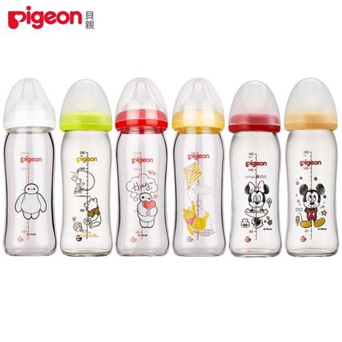 【南紡購物中心】 日本《Pigeon 貝親》迪士尼寬口玻璃奶瓶-米奇/米妮/維尼/杯麵(經典/擁抱)【240ml】
