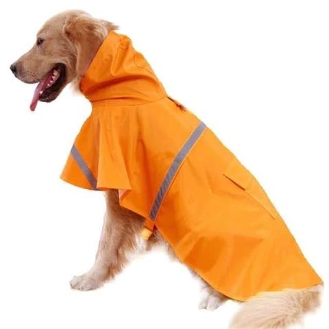 摩達客寵物 寵物大狗小狗透氣防水雨衣(橘色/反光條)黃金拉拉哈士奇