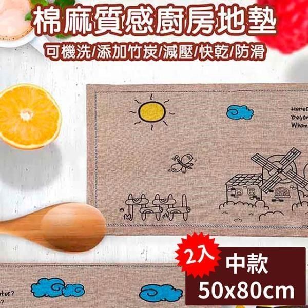  【南紡購物中心】 北歐風格棉麻質感加厚廚房地墊(中款50x80cm二入)