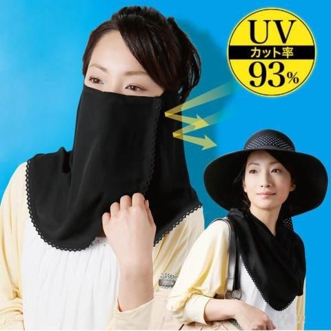 【南紡購物中心】 Sunlead 加長版防曬涼感吸濕透氣兩用式遮陽護頸面罩 (黑色)