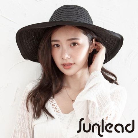 Sunlead 盛利 【南紡購物中心】  防曬寬緣時尚圓頂遮陽帽/草帽 (黑色)