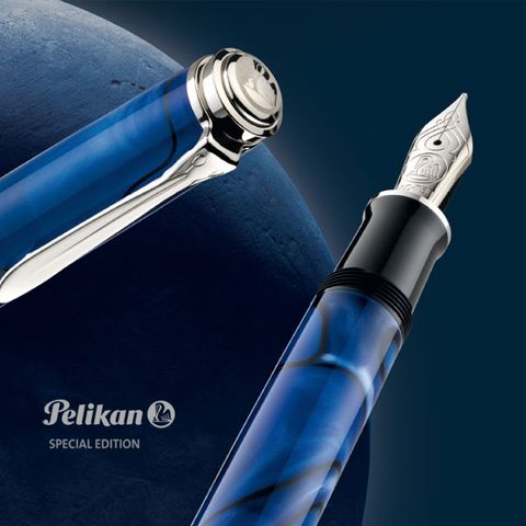 （Pelikan 百利金 M805 藍色沙丘18K鋼筆）德國 限量 !