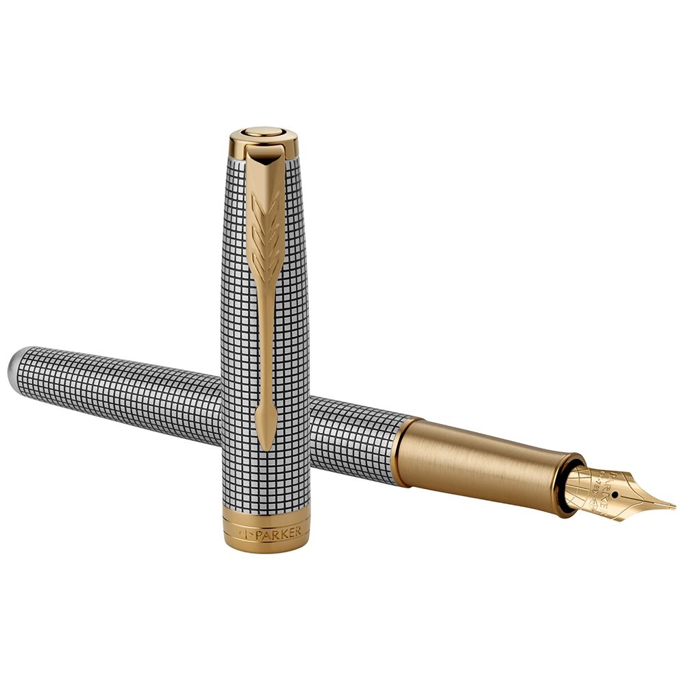 PARKER 派克 卓爾純銀格紋 18K F尖 鋼筆