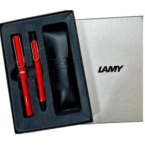 LAMY 狩獵者系列紅鋼筆+原子筆禮盒對筆組