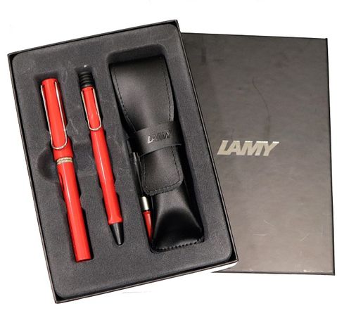 LAMY 狩獵者系列紅桿鋼筆+原子筆禮盒對筆組
