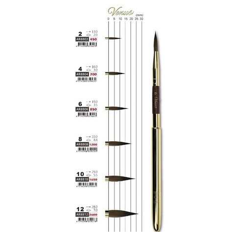 馬可威 AR8810 維納斯純紅貂毛水彩筆 亮金(圓頭)*10