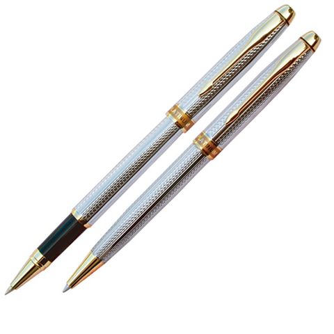 白金牌亮鉻金夾鋼珠筆+原子筆對筆組*WAG600+BAG600