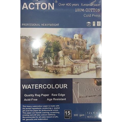 歐洲製 雅頓 ACTON 100%棉 經典水彩簿 18.5 x 26.5 cm 15張入 300g/㎡