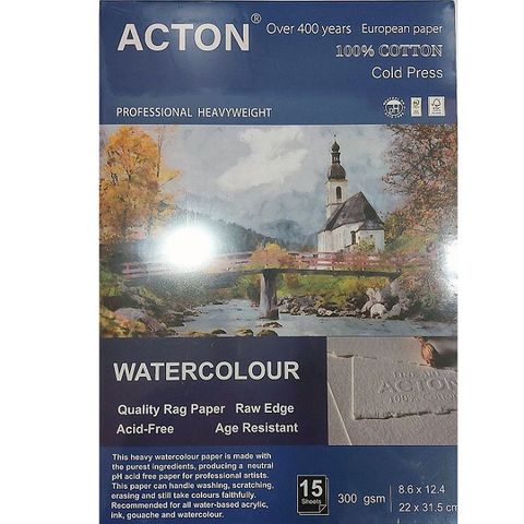 歐洲製 雅頓 ACTON 100%棉 經典水彩簿 22 x 31.5 cm 15張入 300g/㎡