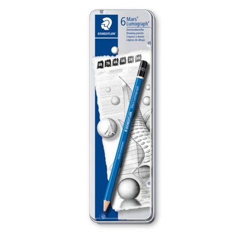 STAEDTLER 施德樓 保證高品質》德國   頂級藍桿繪圖鉛筆6入(MS100G6)鐵盒裝