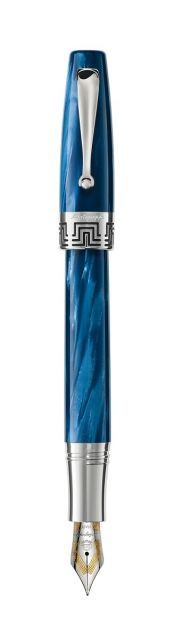 義大利 Montegrappa 萬特佳 Extra 1930 純銀賽璐珞 18K金尖鋼筆-地中海藍