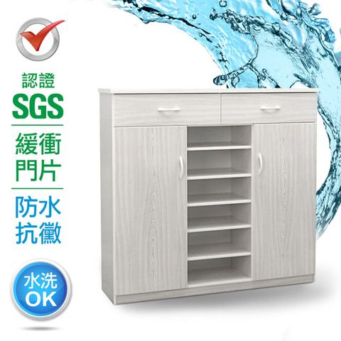 【IHouse愛屋家具】SGS 防潮抗蟲蛀緩衝塑鋼二門二抽半開放置物鞋櫃(寬123.5深33.5高117CM)