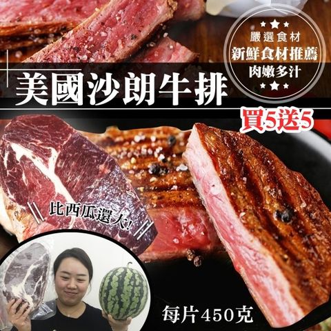 【買5送5-海肉管家】美國嚴選沙朗牛排(共10片/每片450g±10%)